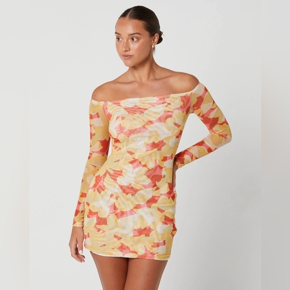 NWT Charlie Holiday Ellidy Floral Mini Dress US 4 Square Neck Bodycon Vacation - Picture 5 of 10